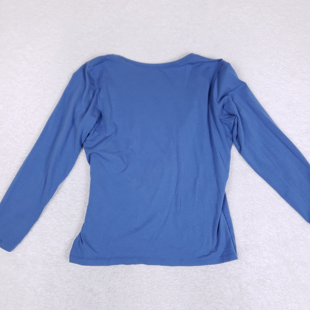 LL Bean Faux Wrap Top Womens Large Blue Supima Cotton Modal Long Sleeve Casual - Picture 5 of 7